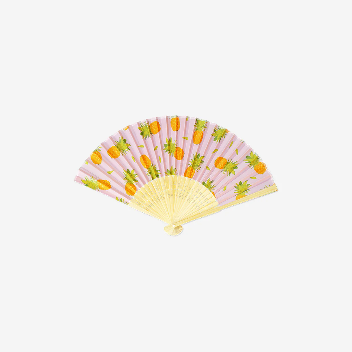 Ananas Desenli Pembe Bambu Yelpaze