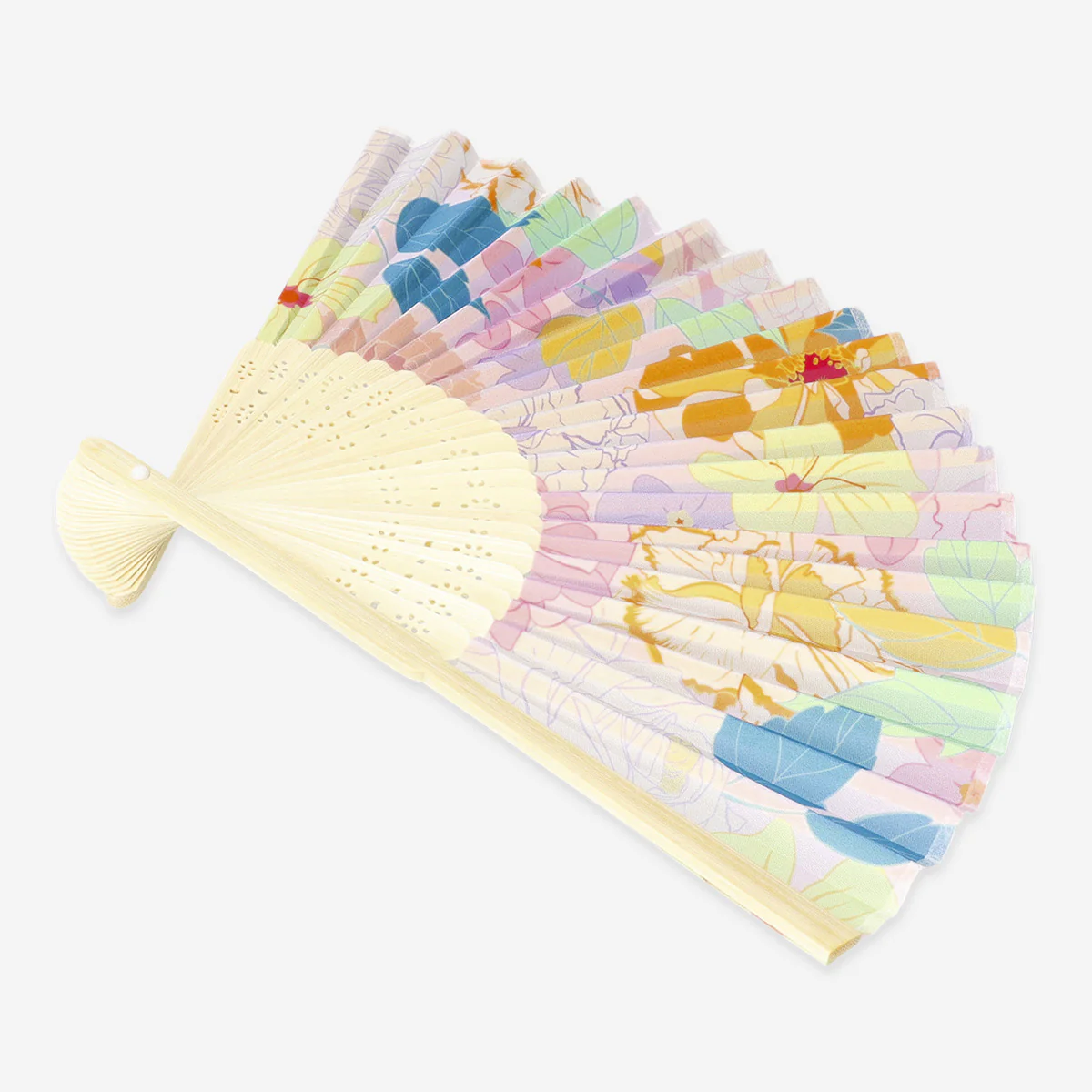 Çiçek Desenli Katlanabilir Bambu Yelpaze - Image 3