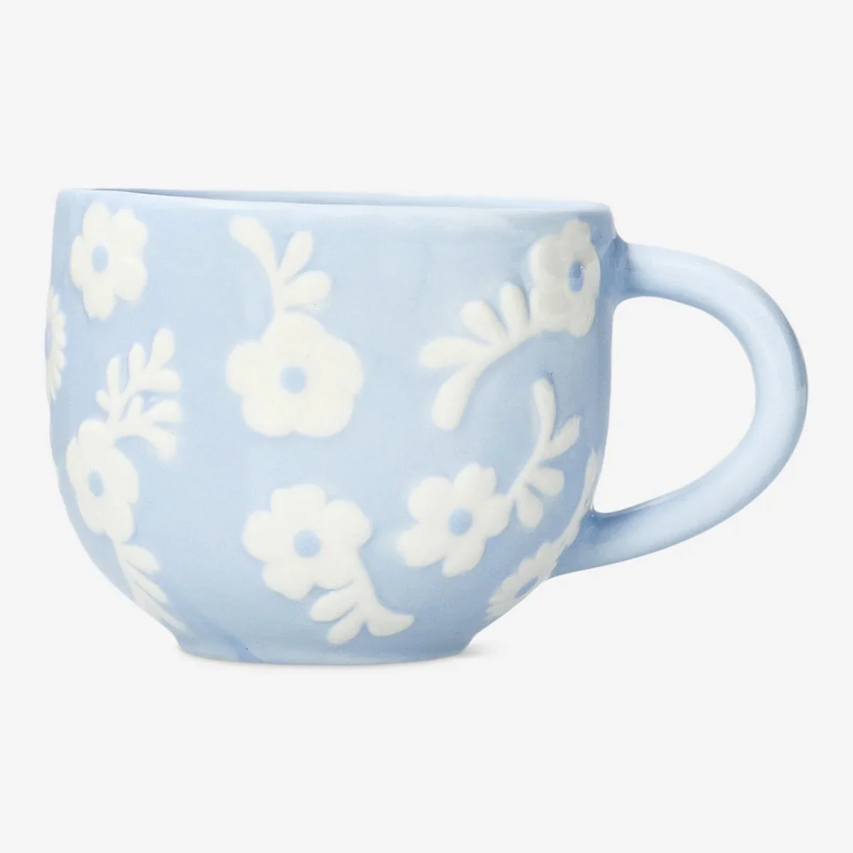 Beyaz Çiçek Desenli Mavi Kupa 400 ml