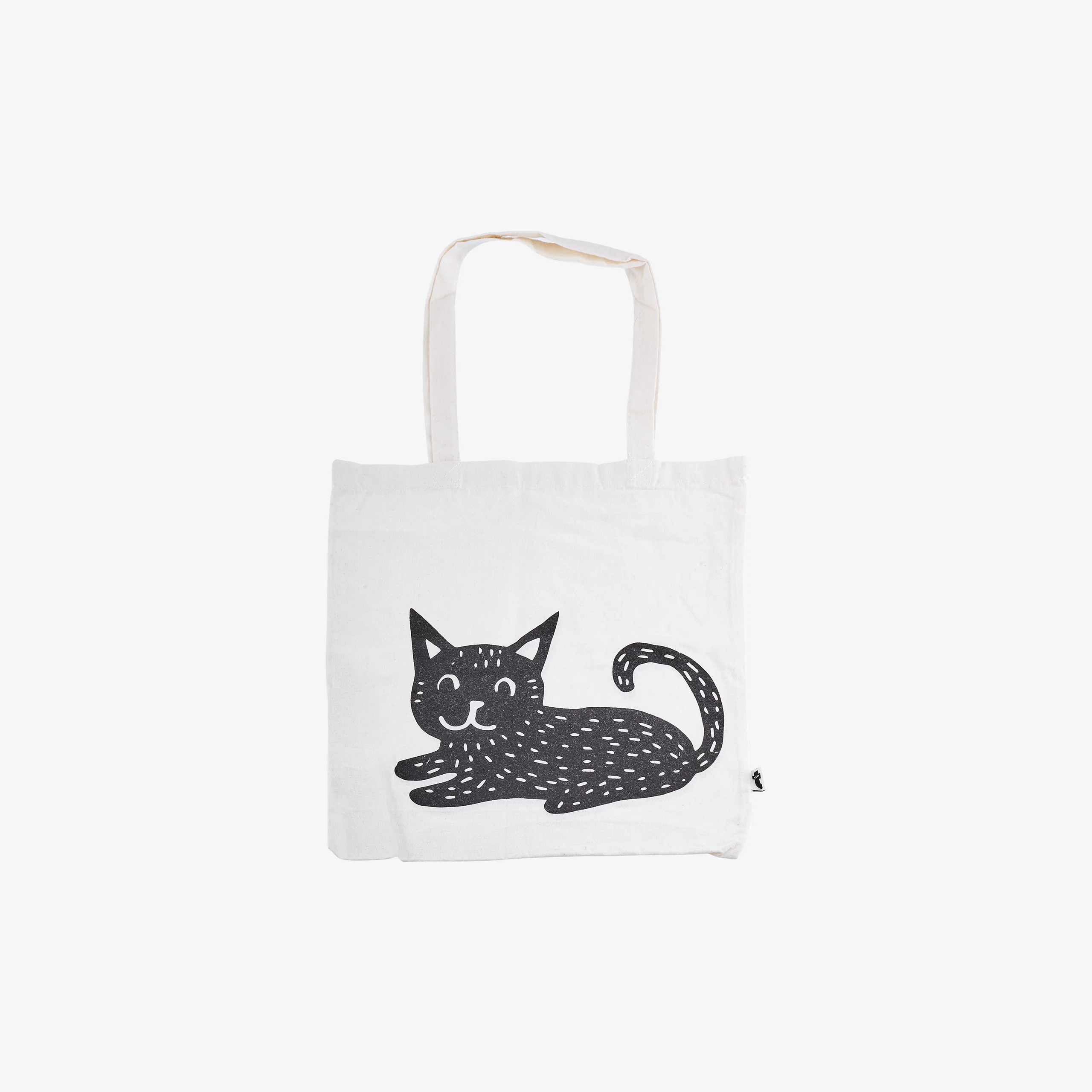 Kedi Desenli Beyaz Bez Çanta
