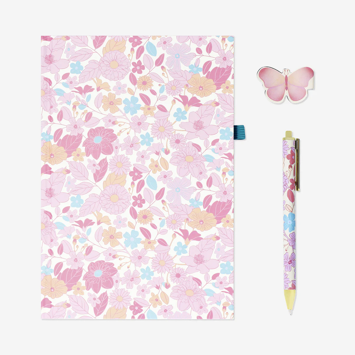 Pembe Çiçekli Ayraçlı Kalemli Defter