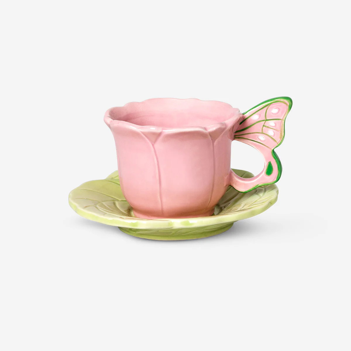Pembe Kelebek Detaylı Seramik Fincan Seti 110 ml
