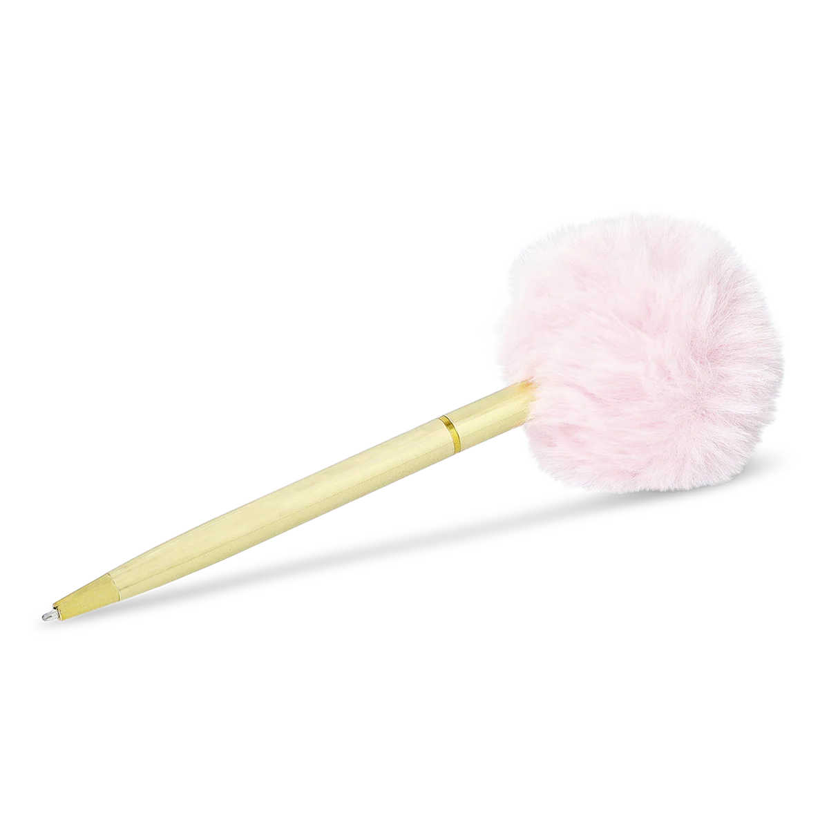 Pembe Ponpon Detaylı Gold Tükenmez Kalem - Image 3