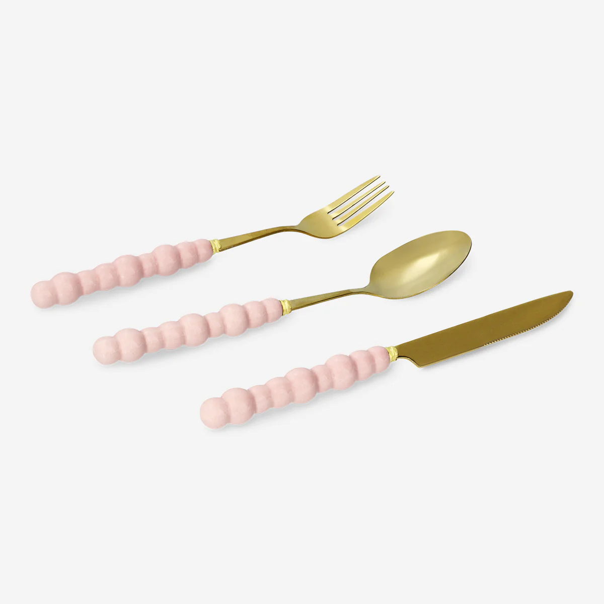 Pembe Tek Kişilik Gold Çatal Kaşık Bıçak Seti - Image 2