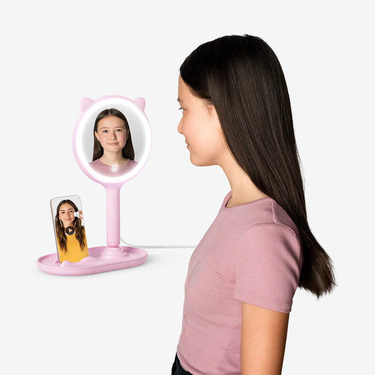 Telefon Standlı Pembe Makyaj Aynası - Image 4